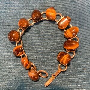 Tiger Eye Stone Bracelet with Gold-Toned Links